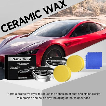 Ceramic Coating Wax for Cars, Strong Protection Car Polish Wax, Car Paint Scratch Repair Paste, Long-Lasting Protection Cream with Sponge (2Pcs)