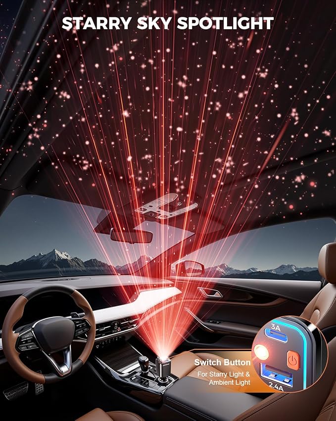SUPERONE Retractable Car Charger, 69W Car Charger Adapter for iPhone 17 USB C Charger Fast Charging with Starry Light, Car Accessories Compatible with iPhone 17/16/15/14/13/12, iPad, Android, Pixel