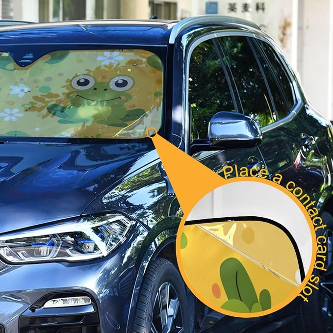 Cars Front Sun Shade Windshield,Foldable Reflective Sun Visor Green Frogs Flowers Windshield Sunshade Cover,Blocks UV Ray Sun Protect Interior Keep Cool,55" x 27.6"