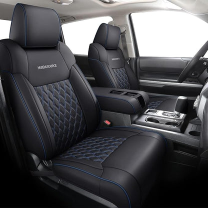 Huidasource Car Seat Covers for Dodge Ram, Full Coverage Waterproof Leather Pickup Truck Seat Cushion Protector Fit for 2009-2018 1500, 2010-2025 2500/3500 Crew Mega Cab(Full Set/Black&Blue)