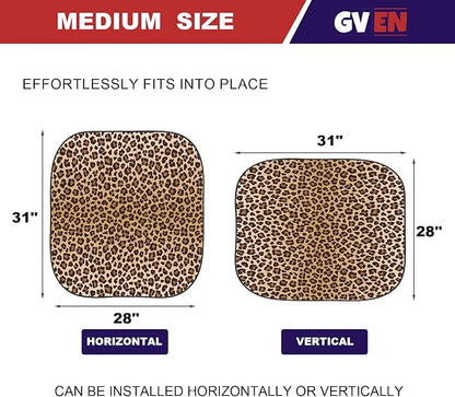 Gven Windshield Sun Shade 2pcs with Bonus Car Sunshade for Front Window Shades 2025 Technology Reflect UV and Heat Sun Visor Automotive Interior Sun Protection (Leopard, M)