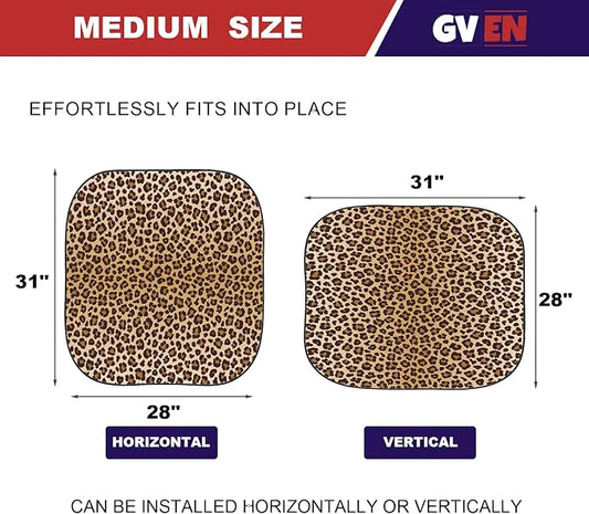 Gven Windshield Sun Shade 2pcs with Bonus Car Sunshade for Front Window Shades 2025 Technology Reflect UV and Heat Sun Visor Automotive Interior Sun Protection (Leopard, M)