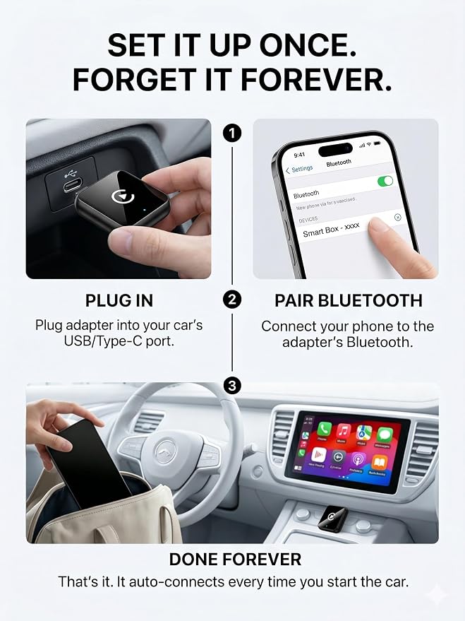 2 in 1 Wireless CarPlay and Android Auto Adapter, Fast 5.8GHz Stable Dongle for Family Share, Reduce Phone Unplugging on Commute, Premium Aluminum Black Case