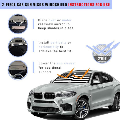 Ziciner 2 PCS Car Windshield Sun Shade, Auto Sun Heat and UV Rays Blocker, 28"×31" Foldable Automotive Front Window Sunshade Protector, Universal Vehicle Interior Accessories (Black Flag-M)