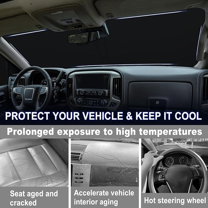 Windshield Sun Shade Foldable for 2014-2018 Chevy Silverado/GMC Sierra 1500 2500HD 3500HD Fully Covered Front Window Shade Sun Visor, Blocks UV Rays and Heat, Keep Cool and Protect Interior