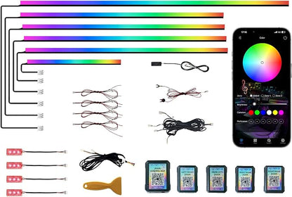 KENANEK Ambient Lighting Car Interior LED Strip Lights 10-in-1, 175” Acrylic Multi-Color Car Ambient Lighting Kit with Music Sync, APP Control, Interior LED Lighting for Cars SUVs Trucks