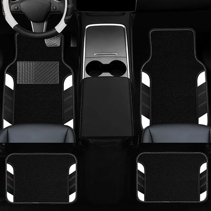 NBTEPEM 10 Pcs Car Floor Mats Full Set & Sport Leather Steering Wheel Cover 14.5-15 inch, Center Console Cover, Seat Belt Cushion, Cup Holder Coaster, Universal Automobile Interior Sets (White)