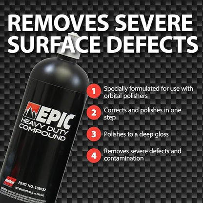 Malco Epic Heavy-Duty Car Polishing Compound – Best Deep Scratch Remover | All-in-One, One-Step Compound for Polishing Car Paint | Swirl-Free Finish | Removes P1500 Sand Scratches | 16 Oz. (109016)