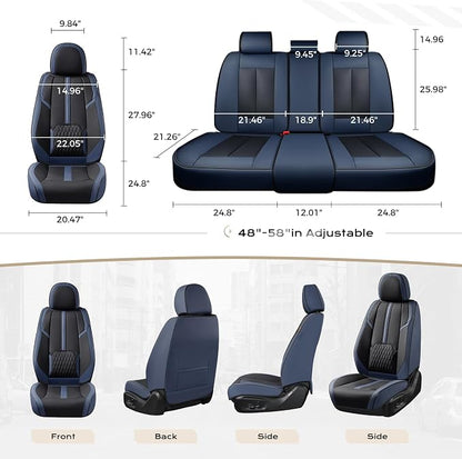 Coverado Car Seat Covers, Front and Back Seat Covers, Universal Seat Cover for Cars with Lumbar Support, Faux Leather Car Seat Protector Waterproof Car Seat Cushions Fit for Most Vehicles (Blue&Black)
