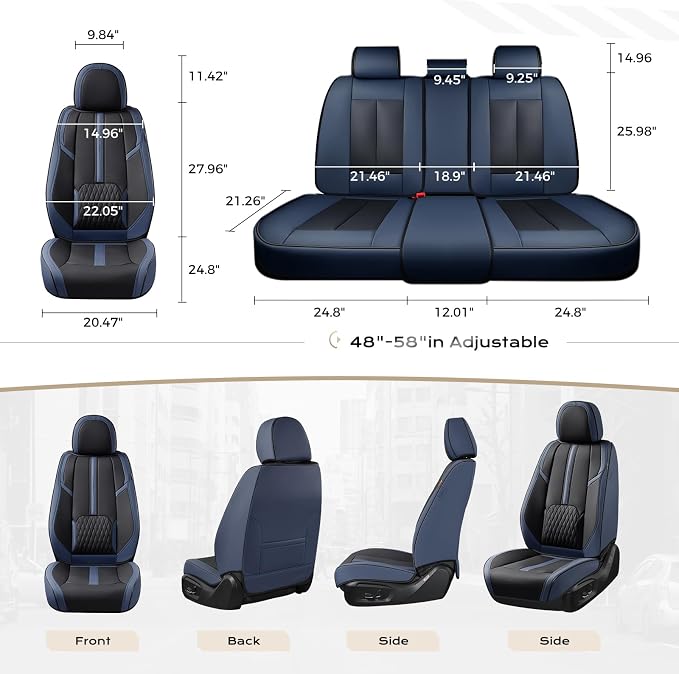Coverado Front Seat Covers, 2 PCS Luxury Leather Seat Covers with Lumbar Support, Universal Seat Cover for Cars, Car Seat Protector Waterproof, Automotive Seat Cushions Fit for Most Cars (Blue&Black)