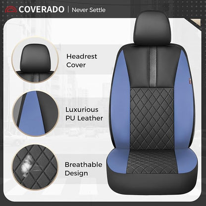 Coverado Car Seat Covers Full Set, Automotive Leather Seat Covers for Car，Universal Fit Front Back Seat Cover, Non-Slip Waterproof Breathable Car Seat Protector