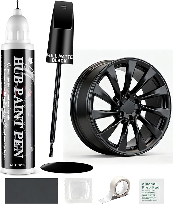 Amiss Full Matte Black Rim Repair Kit, Wheel Paint and Rim Paint Touch Up Pen for Curb Rash, Universal Alloy Wheel Scratch Repair for Scratches and Scuffs, Car Accessories (Full Matte Black)