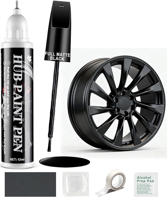 Amiss Full Matte Black Rim Repair Kit, Wheel Paint and Rim Paint Touch Up Pen for Curb Rash, Universal Alloy Wheel Scratch Repair for Scratches and Scuffs, Car Accessories (Full Matte Black)
