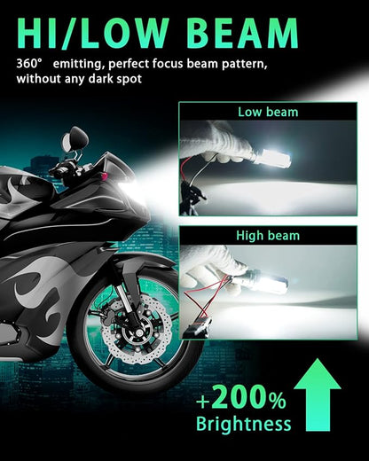 BA20D H616 COB 12W LED Aluminium Bulbs White Motorcycle Lights Bulb Backup Signal Blinker Stop Brake Tail Motorbike Light Bulbs Battery Car LED Headlight 900LM High/Low Beam(Pack of 2)