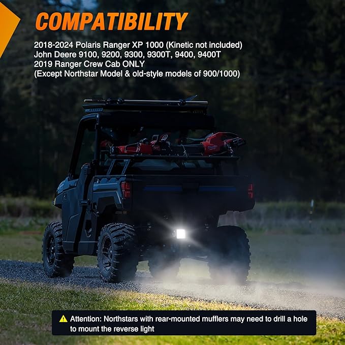 Nilight Ranger Backup Light 48W Flood Reverse Rear Lights Tractor LED Pod Lighting Plug and Play Kit Compatible with Polaris Ranger 1000 XP Crew 2018 2019 2020 2021 2022 2023 2024