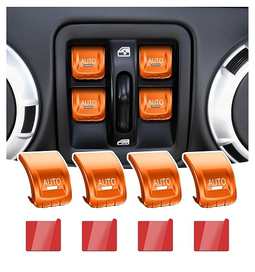 Upgrade Metal Window Switch Button Cover Fit for Jeep Wrangler JK JKU 2018 2017 2016 2015 2014 2013 2012 2011 Accessories,Interior Trim Kit 4PCS (Orange)