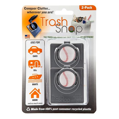 Reusable Bag Holders for Trash & Recycling | Eco-Friendly, Adhesive Clip System for Car, RV, Home, Travel, Boat | Recycled Plastic Baseball - 2 Pack