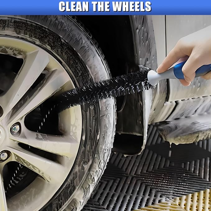 Long Handle Car Engine Cleaning Brush, Hard Bristle Automotive Wash Brushes, Flexible Bendable Vehicle Detailing Brush for Car Radiator Dryer Vent, Engine Oil Residue (2PCS)