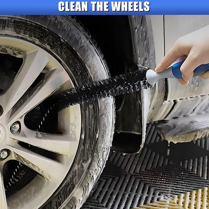 Long Handle Car Engine Cleaning Brush, Hard Bristle Automotive Wash Brushes, Flexible Bendable Vehicle Detailing Brush for Car Radiator Dryer Vent, Engine Oil Residue (2PCS)