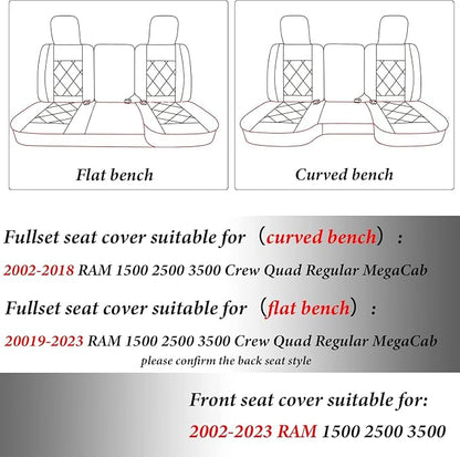 Coverado RAM Seat Covers Full Set, Waterproof Leather Car Seat Covers, Protective Seat Cushions Truck Pickup Custom Fit 2002-2025 Dodge Ram 1500 2500 3500, Gray