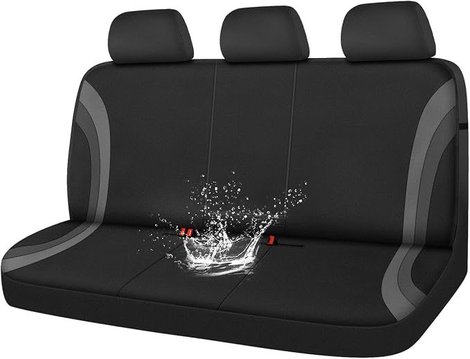 CAR PASS EVA Waterproof Back Seat Cover,Gray Bench Seat Cover, Rear Seat Cover Universal Fit for Cars Sedans SUVs Vans Truck 95% Automotive Interior Backseat Car Covers (Rear,Black and Gray)