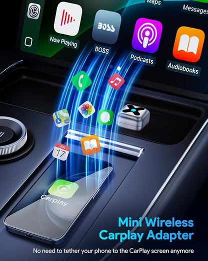 Wireless CarPlay Adapter for iPhone＆Android Auto, 3s Fast Auto-Connect, 5.8GHz WiFi, Bluetooth 5.4, Convert Wired to Wireless, No Delay, USB-C/USB-A/Extension Cable, Compatible with iOS10+/Android 10+