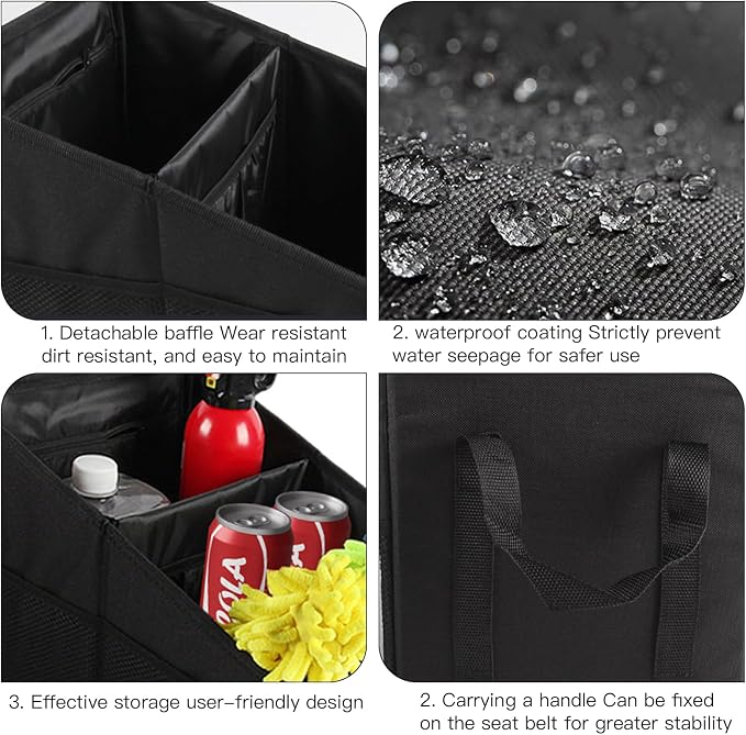 Trunk Organizer - Car Seat Organizer Front or Backseat Organizer for Travel, 16L Waterproof Foldable Car Organizer for SUV & Sedan, 1680D Oxford Polyester (black)