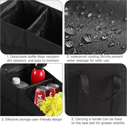 Trunk Organizer - Car Seat Organizer Front or Backseat Organizer for Travel, 16L Waterproof Foldable Car Organizer for SUV & Sedan, 1680D Oxford Polyester (black)