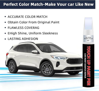 Star White Metallic Tri-Coat(AZ) Car Touch Up Paint for Ford 2-in-1 Car Scratch Repair Pen with Fine Tip&Brush, DIY Color-Code Matched Auto Paint for Rock Chips Door Scratches Paint Nicks Bumper Marks