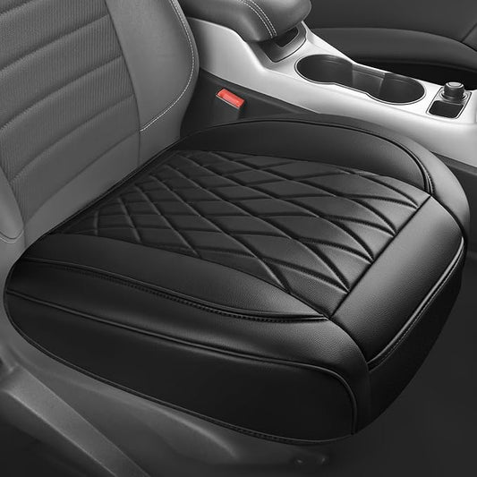 CAR PASS 1 Pack Leather Front Car Seat Cover, Bottom Seat Cover Full Wrapped with Storage Pocket, Anti-Slip Leather Seat Protector,Waterproof Seat Cushion Pad Universal Fit Sedan SUV Truck, Black