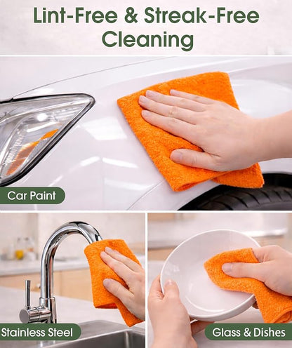 Microfiber Cleaning Cloth Roll–100 Pack, Tear Away Microfiber Towels, Reusable, Washable, Scratch-Free, Kitchen Towels for Car, Home, Kitchen, Glass, Dishes(Honey Orange)