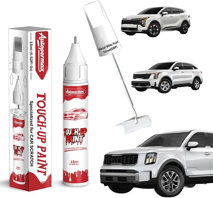 GWP Glacial White Pearl Tricoat Car Touch Up Paint for Kia, Color Accurate Two-In-One Car Paint Scratch Repair Pen, Professional Scratch Remover for Vehicles Chips and Nicks Scuff