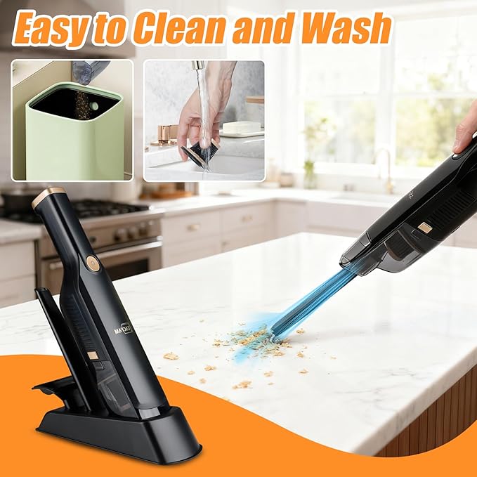 Handheld Vacuum Cordless,Dust Busters Cordless with Storage Dock,15KPA High Power Portable Vacuum Vordless,USB Quick Charge,Mini Vacuum with Multi-Nozzles & Washable Filter，Black