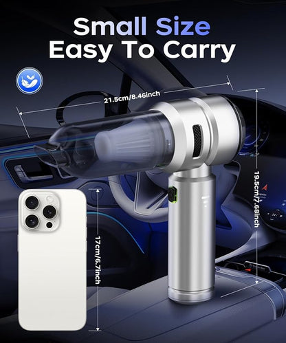 VNOST Car Vacuum,3 Suction Modes,Portable Mini Cordless Cleaner with 50000pa Suction Power,Type-C Charge,Handheld Vacuum for Home,Car,Birthday Gifts for Men Dad Husband (Silver)