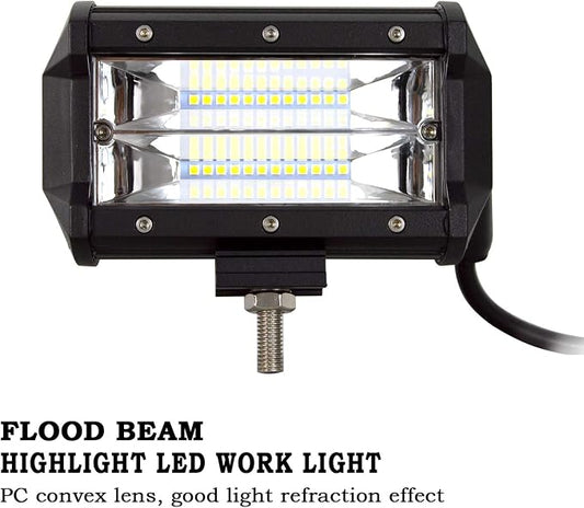 Willpower 2 Pieces 5 inch 72W Flood Led Work Light Bar Driving Boat Off Road Lights for Jeep SUV Truck ATVs, 12V-24V IP67 (5 inch)