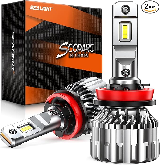 SEALIGHT H11/H9/H8 Bulbs, 70000LM 800% Super Brighter 6500K Cool White H11 Fog Bulbs with 15000 RPM Cooling Fan, Plug N Play, Pack of 2