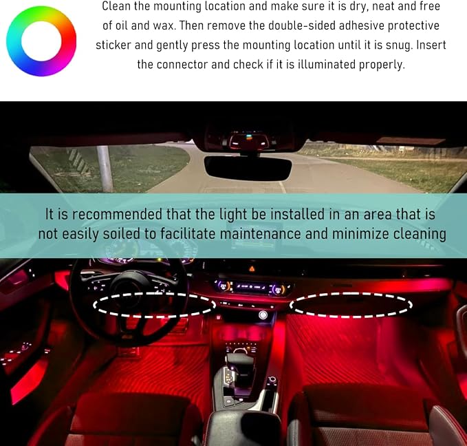 Yourkar Car LED Strip Light, 24 LED Auto Interior Under Dash Atmosphere Lights with USB Port, Vehicle Decor Lamp Ambient Night Light Strip Lighting Kit, Universal Car Accessories (Red)