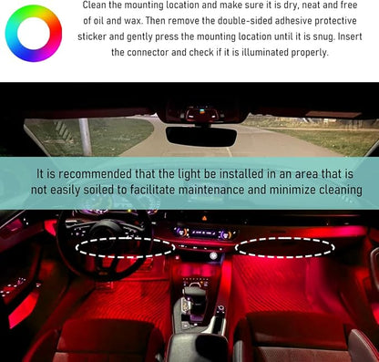 Yourkar Car LED Strip Light, 24 LED Auto Interior Under Dash Atmosphere Lights with USB Port, Vehicle Decor Lamp Ambient Night Light Strip Lighting Kit, Universal Car Accessories (Red)