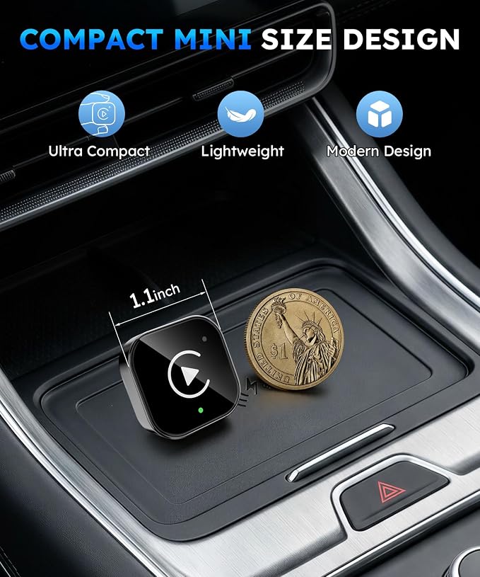 Ticarve 2-in-1 Wireless Apple CarPlay & Android Auto Adapter, Plug & Play CarPlay Wired to Wireless Adapter, Stable Auto-Connect, No Latency, iOS 10+ & Android 11+, USB/USB-C Extension Cable