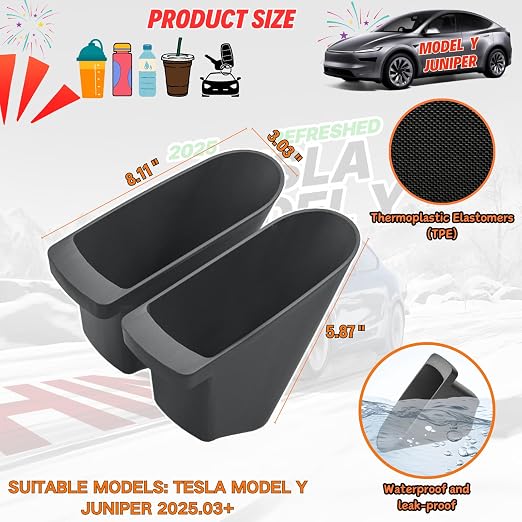 For 2026 New Tesla Model Y Juniper Front Car Door Trash Cans Side Door Portable Small Garbage Storage Bin Interior Accessories - TPE, Black - 2 Pack