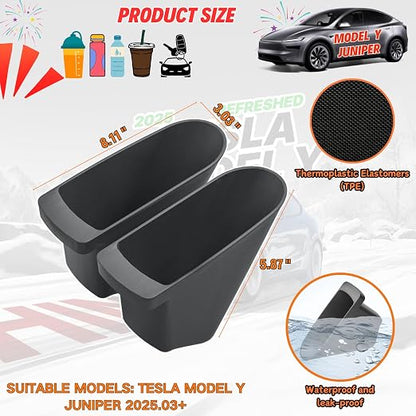 For 2026 New Tesla Model Y Juniper Front Car Door Trash Cans Side Door Portable Small Garbage Storage Bin Interior Accessories - TPE, Black - 2 Pack