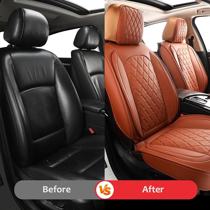 MIROZO Front Seat Covers Brown, Waterproof Car Seat Covers Faux Leather Automotive Seat Covers Car Seat Protector Vehicle Cushion Cover for Sedan, Truck and SUV Car Accessories(2PCS Front, Brown)