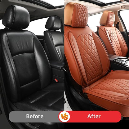 MIROZO Front Seat Covers Brown, Waterproof Car Seat Covers Faux Leather Automotive Seat Covers Car Seat Protector Vehicle Cushion Cover for Sedan, Truck and SUV Car Accessories(2PCS Front, Brown)