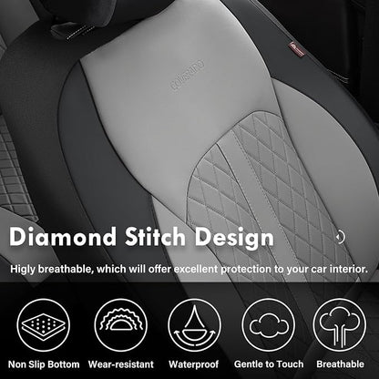 Coverado Universal Leather Seat Covers Full Set for 5 Seats – Waterproof, Durable All-Weather Protector for SUV, Pickup Truck, Sedan （Black&Gray）