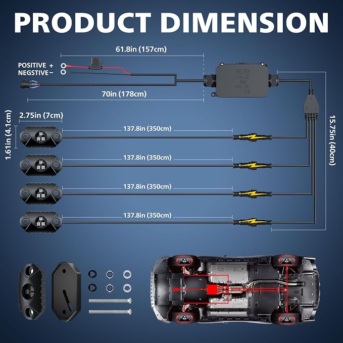 4WDKING RGB LED Rock Lights - 8 Pods Multicolor Rock Light Kit Timing, Music Mode for Underglow Off Road Car Truck Boat