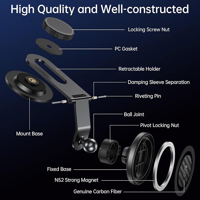 SYNCWIRE Fits MagSafe Car Mount for Universal Dashboard,Tesla Screen,Magnetic Phone Holder for Car, Foldable Aluminum Alloy Arm, Super Stable Car Mount for iPhone 17 Pro Max 16 15 14 13 12&All Phones