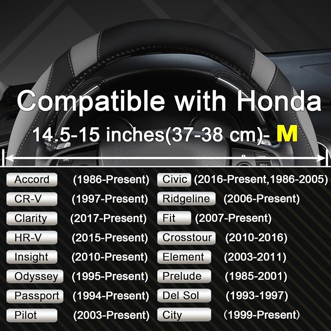 West Llama Customized Auto Car Steering Wheel Cover for Honda Accord CR-V HR-V Pilot Odyssey (Black+Gray-Standard Size)
