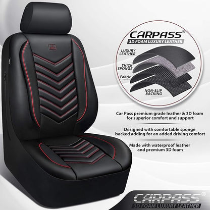 CAR PASS 3D Foam Faux Leather Seat Covers Front Seats,Waterproof Leather Front Seat Cover for Car,Universal Fit for SUV Truck Sedan Automotive,Armrest Airbag Compatible Anti-Slip, Black and Red