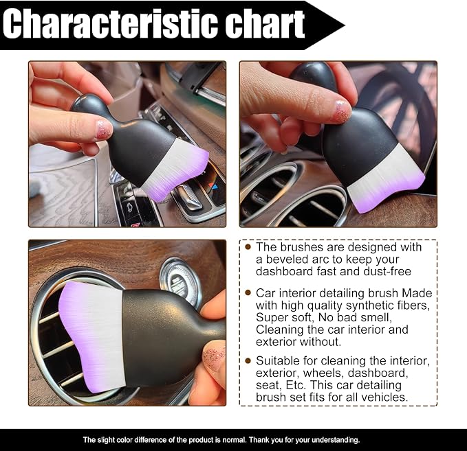 Car Cleaning Brush Soft Bristle Car Interior Dust Brush, suitable for cleaning car dashboards and air vent gaps, also usable on leather and computers, scratch-proof(Purple+White)