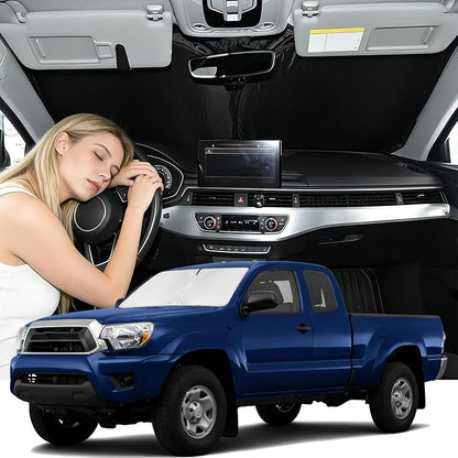 Windshield Sunshade for Toyota Tacoma 2005-2015 Sun Shade Car Windshield Accessories Upgrade 4 Layers Blocks UV Rays Custom Fit Tacoma 240T Car Window Shades Front Windshield Keep Cool Foldable